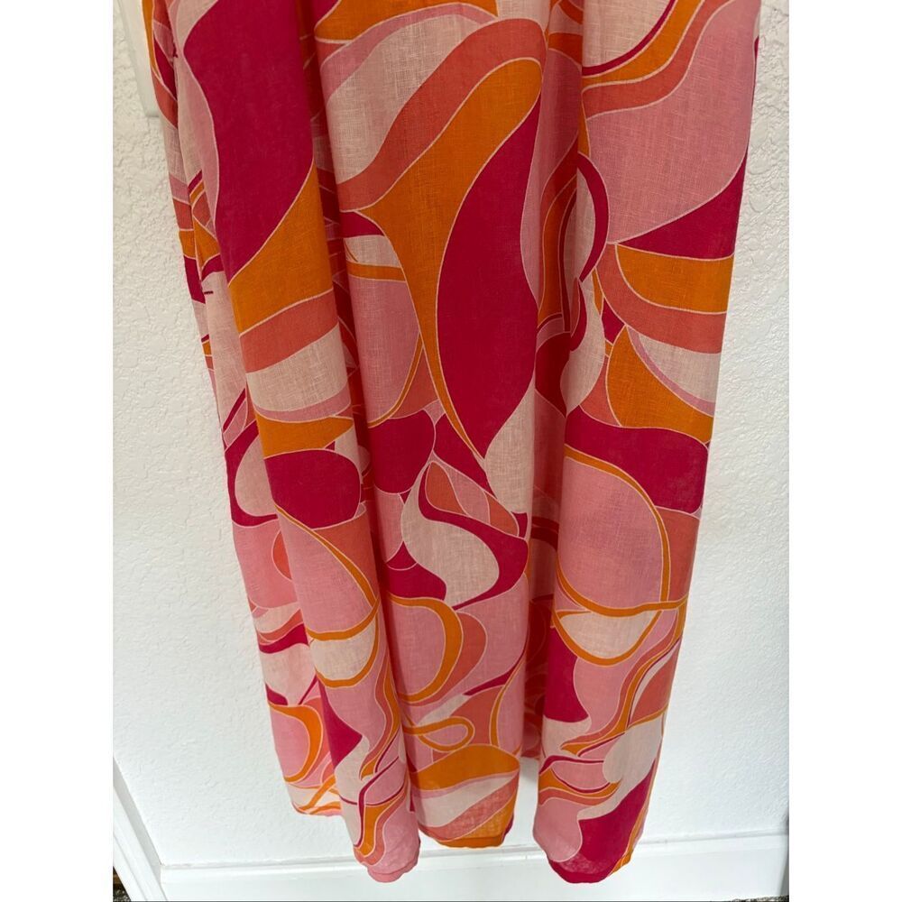 Rachel Zoe Linen Blend Maxi Dress Pink Orange Abstract Print Tassel Shell Size L - Picture 6 of 12